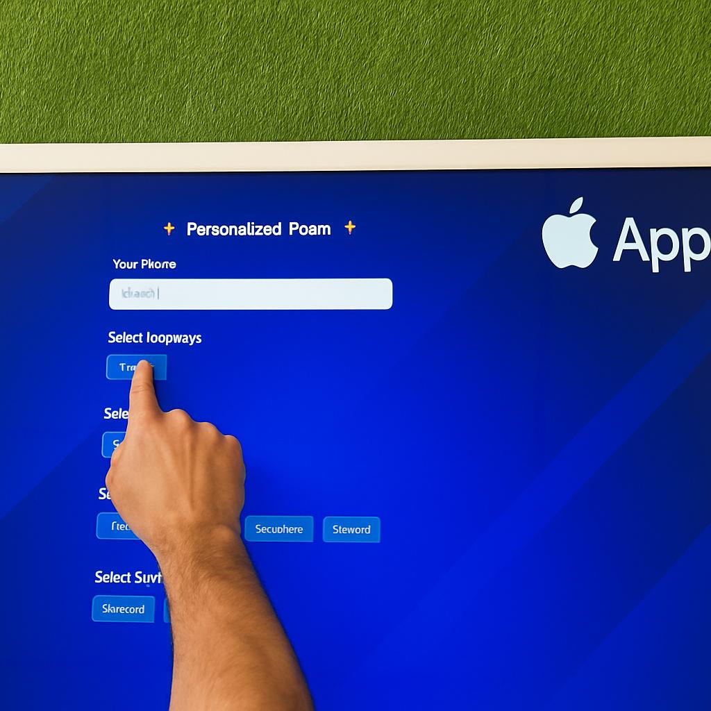 Young Emirati guest using AI Poem Generator kiosk in Dubai, creating personalized Arabic or English poem with instant printout and event branding